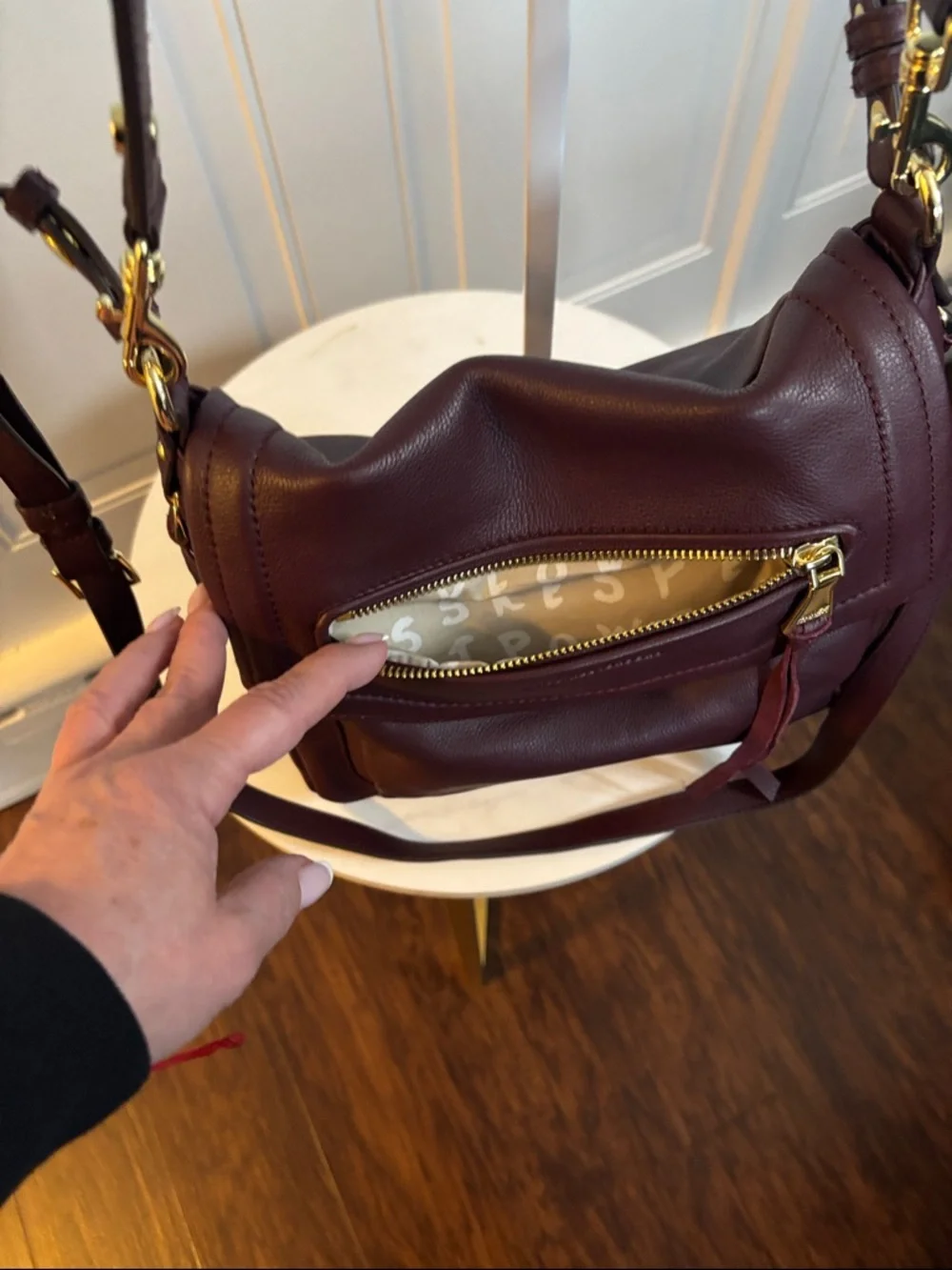 Aimee Kestenberg Pebble Leather Shoulder Bag in Burgundy with Gold Hardware - Picture 4 of 16
